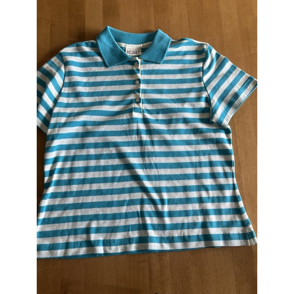 Vtg Koret Women's Sz Small Blue White Striped Crop Style Polo Button 80's